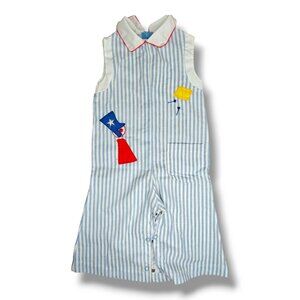 Vintage Cherubs Boys Girls Unisex Romper Seersucker Bell Bottoms Blue Striped
